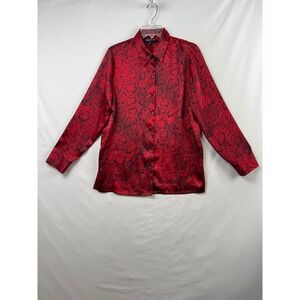 Jones New York Button Down Shirt Womens Large Red Snakeskin Animal Print Blouse